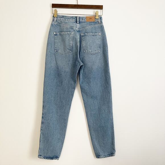 ZARA High Rise Distressed Rigid Straight Leg Jeans 2 - Picture 6 of 10